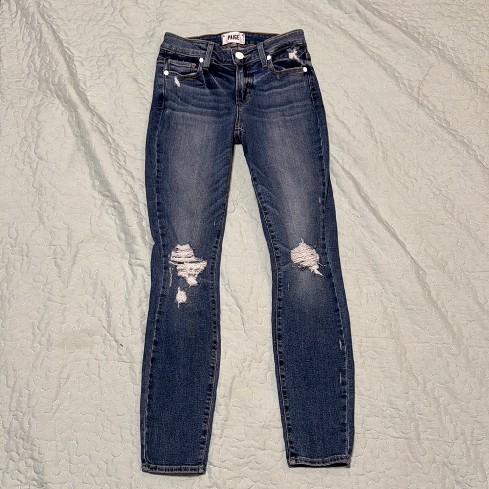 PAIGE Women's Blue Distressed Verdugo Ankle